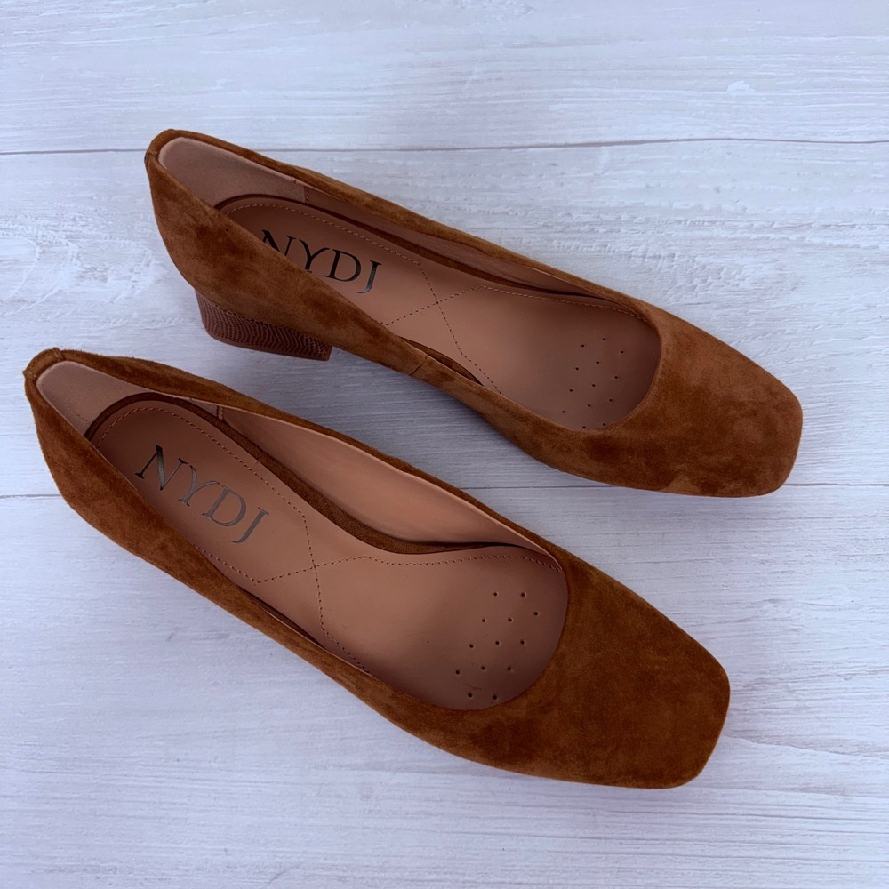 NYDJ Teddie Suede Block Heel Pumps Women 7.5 Brown Leather Square Toe Minimalist - Picture 4 of 14